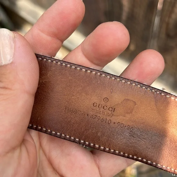 Gucci Multicolor Stripe Canvas and Leather Interlocking G Buckle Belt . Size 36 - Picture 11 of 17